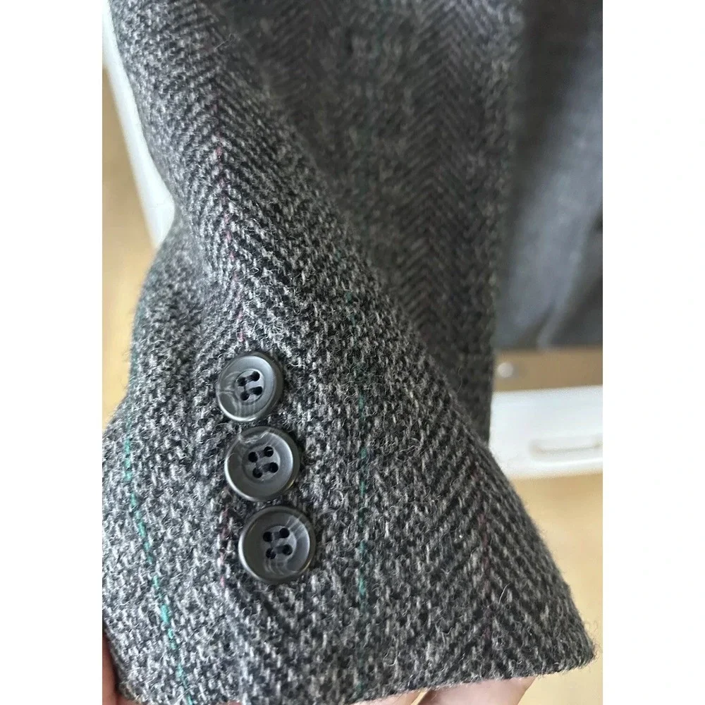 Men's Wool Sport Coat 44L Gray Herringbone 2 Button Gallery Haggar Office